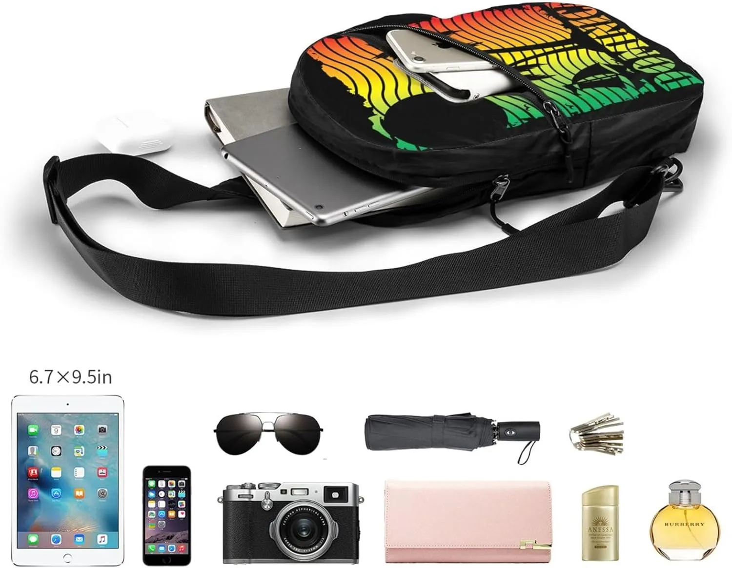 Dominica Island Scene Flag Packable Crossbody Bag Portable Sling Bags Foldable Travel Daypack Reusable Sports Shoulder Backpack Diagonally Chest Bag for Workout