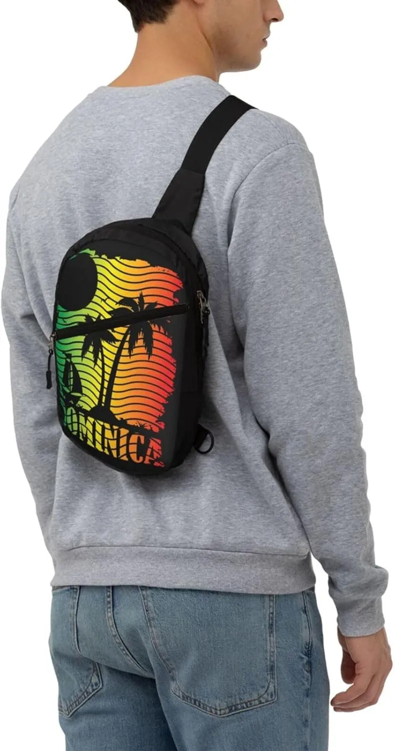 Dominica Island Scene Flag Packable Crossbody Bag Portable Sling Bags Foldable Travel Daypack Reusable Sports Shoulder Backpack Diagonally Chest Bag for Workout