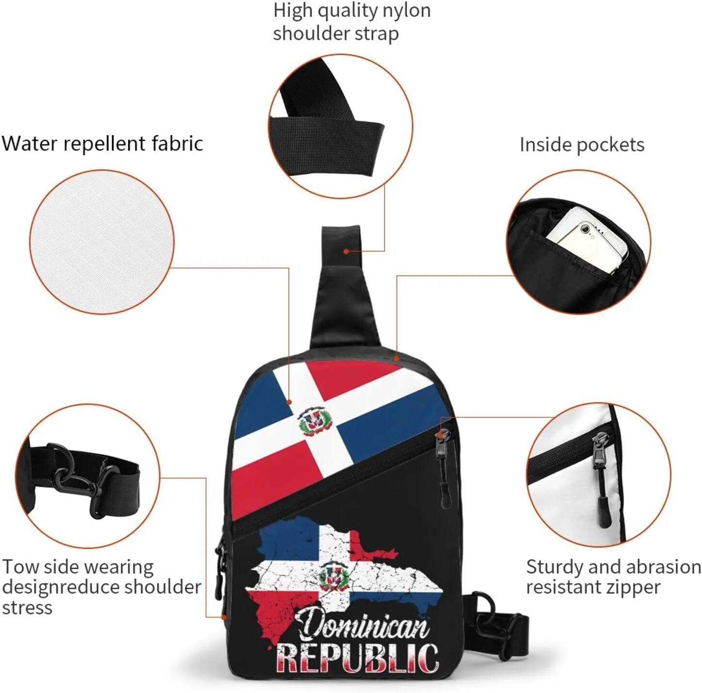 Dominican Republic Flag Packable Crossbody Bag Portable Sling Bags Foldable Travel Daypack Reusable Sports Shoulder Backpack Diagonally Chest Bag for Workout