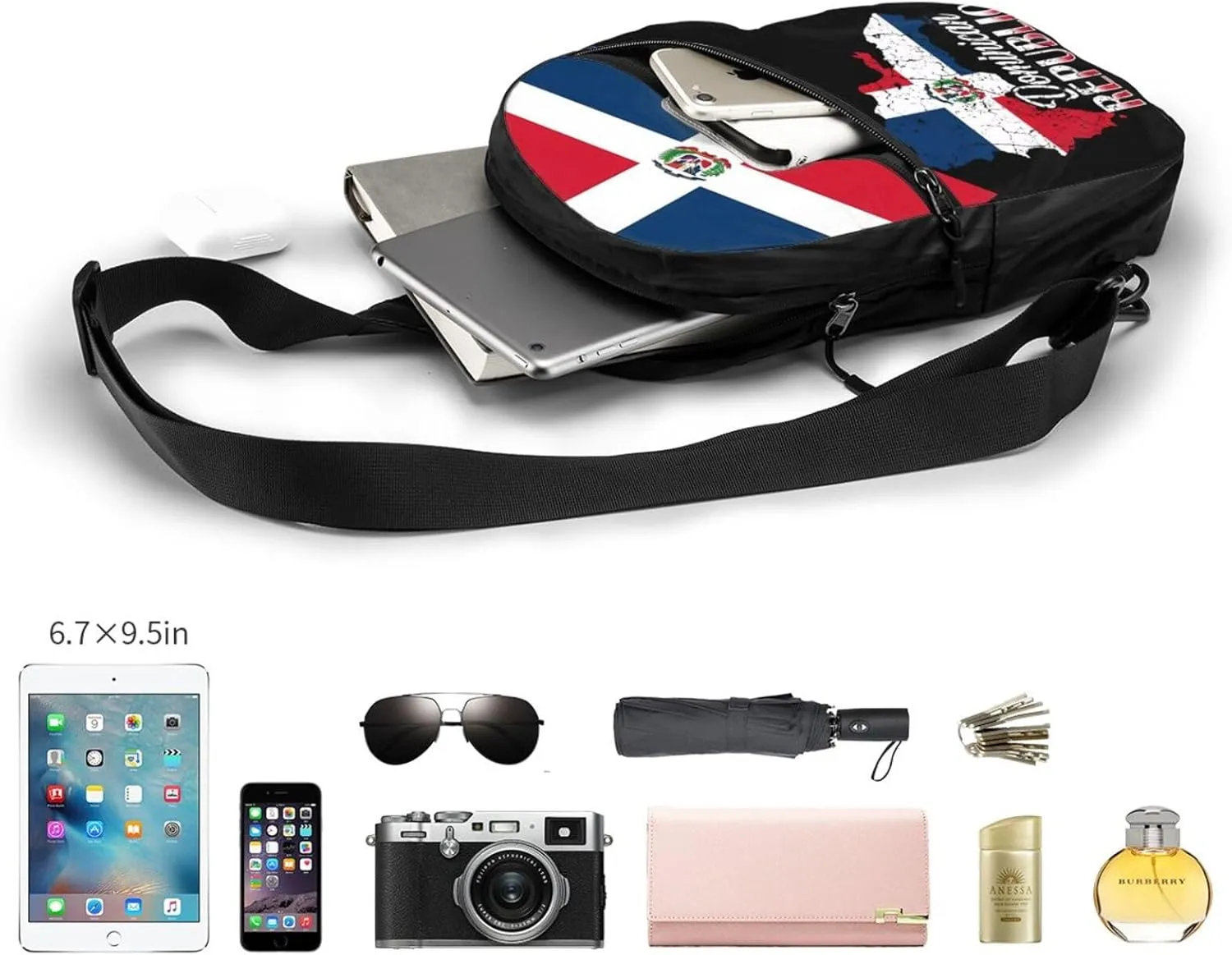 Dominican Republic Flag Packable Crossbody Bag Portable Sling Bags Foldable Travel Daypack Reusable Sports Shoulder Backpack Diagonally Chest Bag for Workout