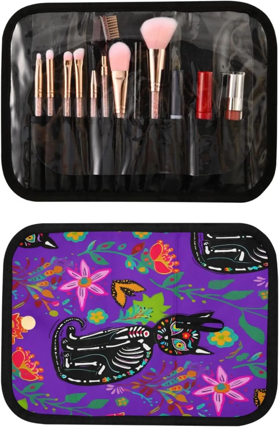 Doodle Cat and Flowers Women Men Travel Cosmetic Bag, Toiletry Bag Set, Portable Hanging Organizer for Toiletries, Cosmetics, Brushes