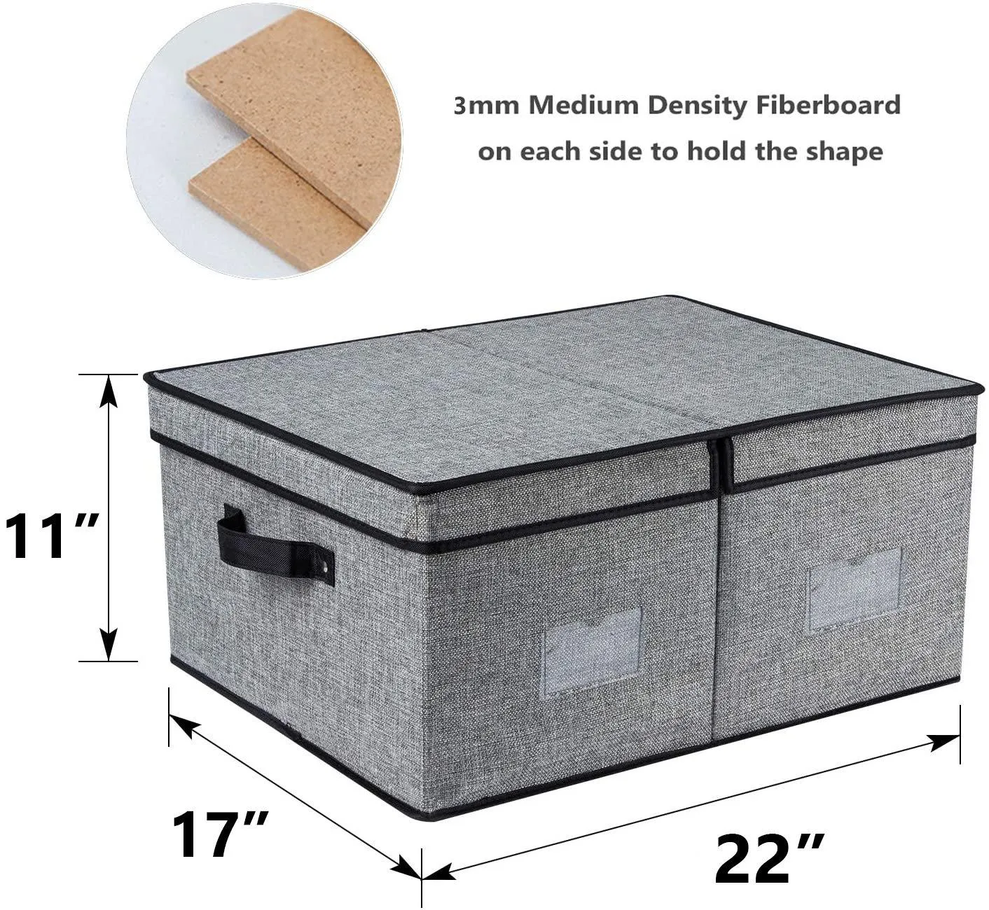 DOUBLE R BAGS Decorative Fabric Storage Boxes with Lid (Grey, Pack Of 2 Large)