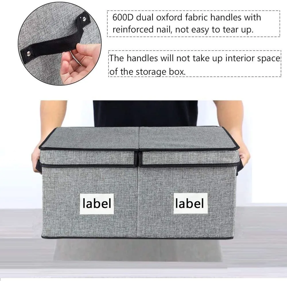 DOUBLE R BAGS Decorative Fabric Storage Boxes with Lid (Grey, Pack Of 2 Large)