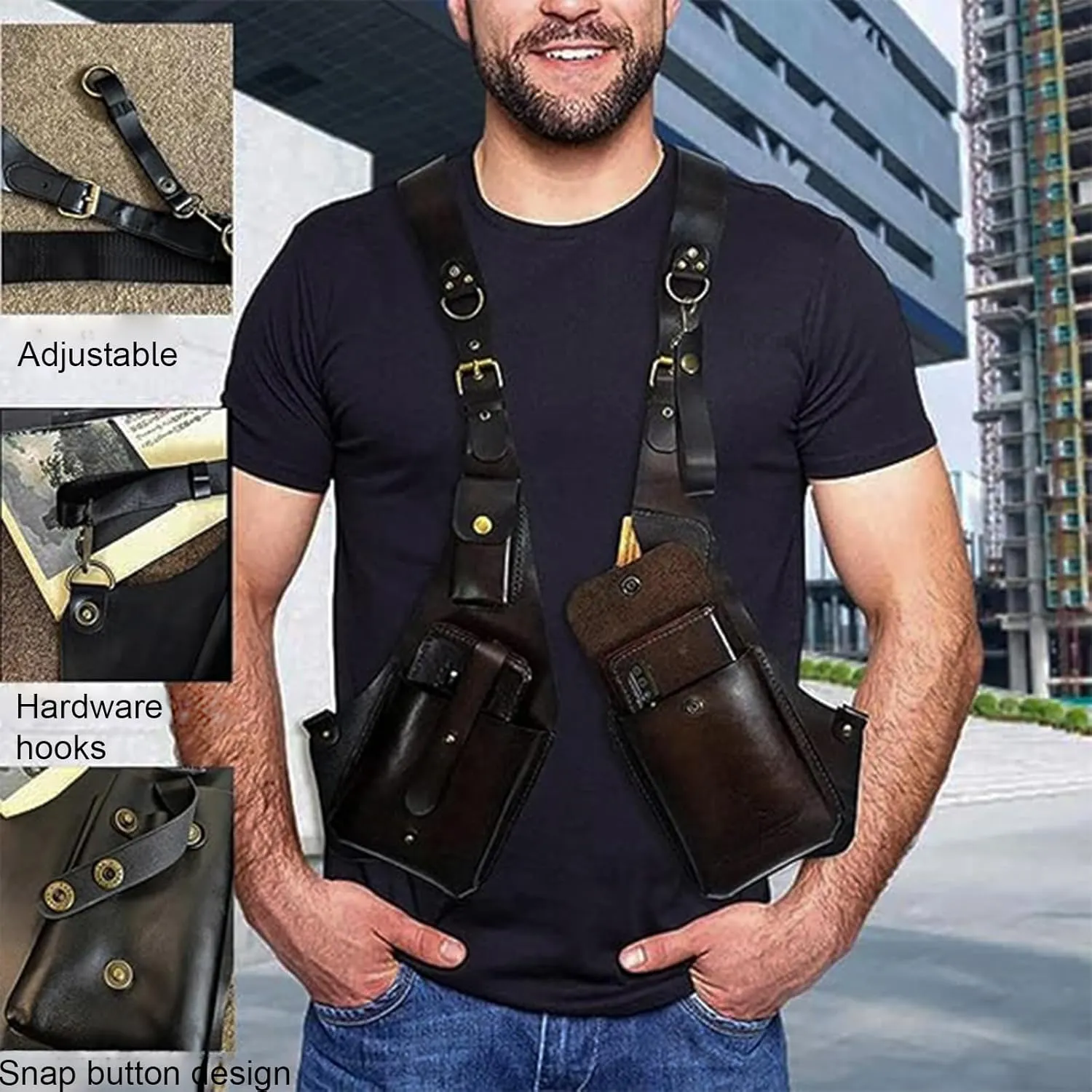 Double Shoulder Armpit Bag, Anti Theft Multi Pocket Bag For Men, Harness Bag, Anti-Theft Bag With Shoulder Harness For Men, Wallet Holster, Anti Underarm Shoulder Bag (Red)