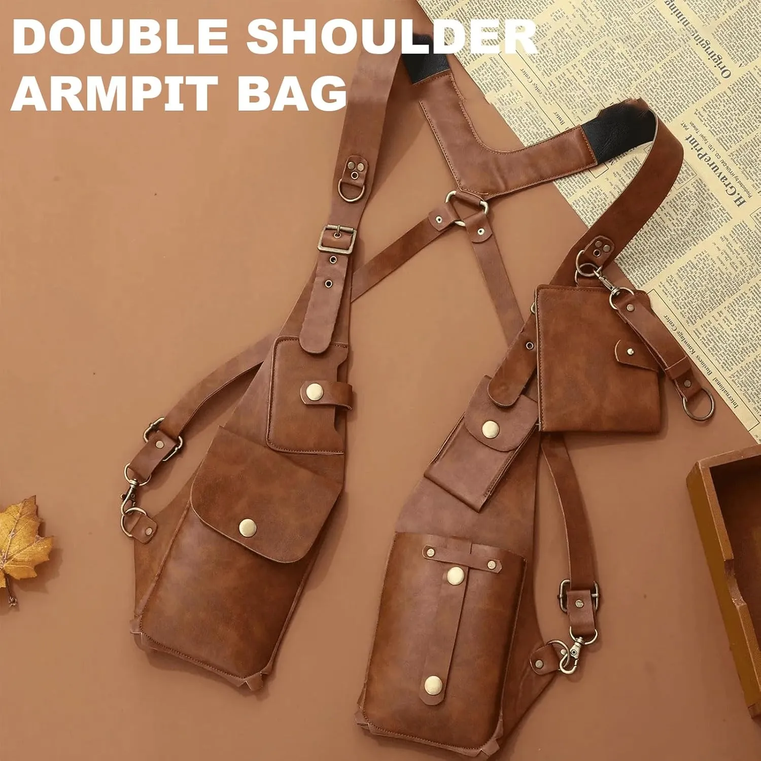 Double Shoulder Armpit Bag, Anti Theft Multi Pocket Bag For Men, Harness Bag, Anti-Theft Bag With Shoulder Harness For Men, Wallet Holster, Anti Underarm Shoulder Bag (Red)