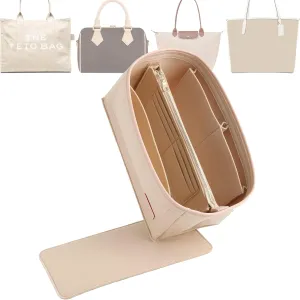 Doxo Purse Organizer Insert & Base Shaper 2pc Set, Felt Handbag Bag For LV Speedy 35 40 (XL-Beige)