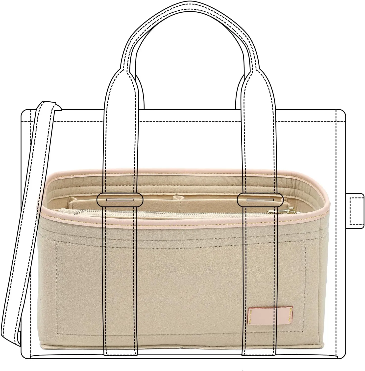 Doxo Purse Organizer Insert & Base Shaper 2pc Set, Felt Handbag Bag For LV Speedy 35 40 (XL-Beige)