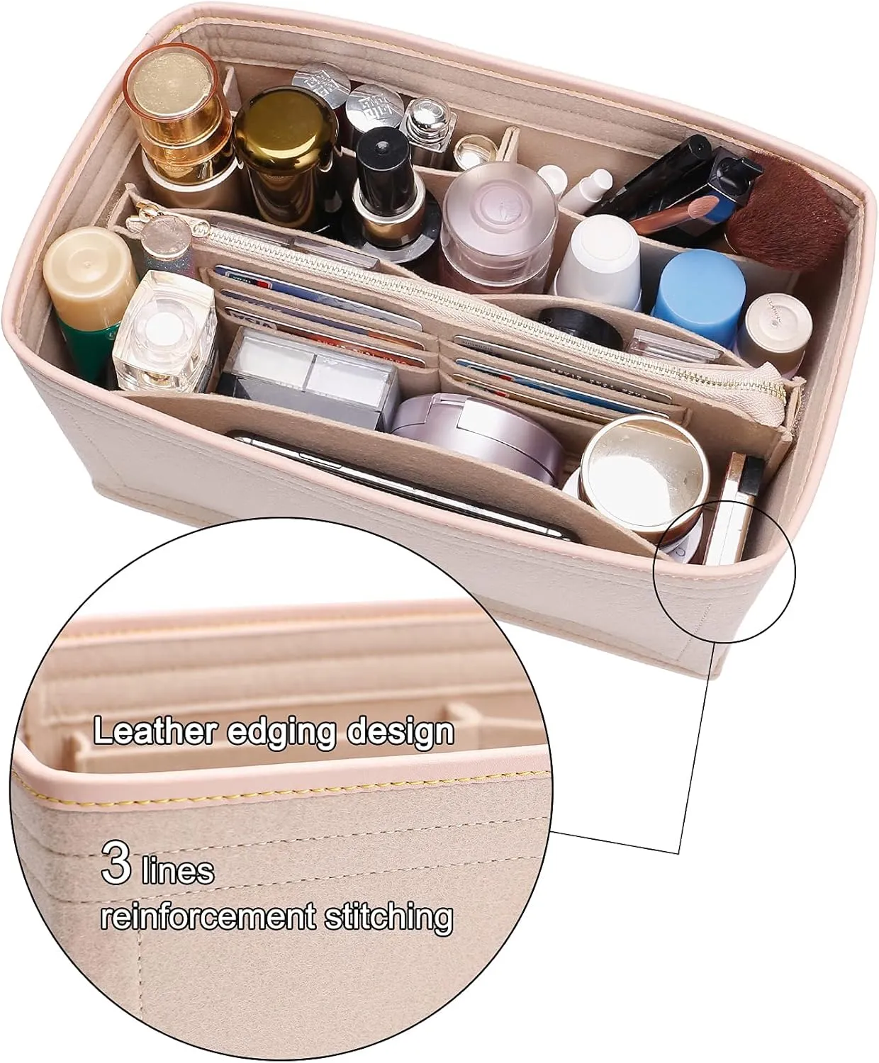 Doxo Purse Organizer Insert & Base Shaper 2pc Set, Felt Handbag Bag For LV Speedy 35 40 (XL-Beige)