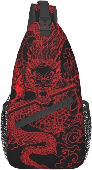 Dragon Pattern Sling Backpack Crossbody Sling Bag for Women Men Multipurpose Travel Hiking Chest Bag Daypack
