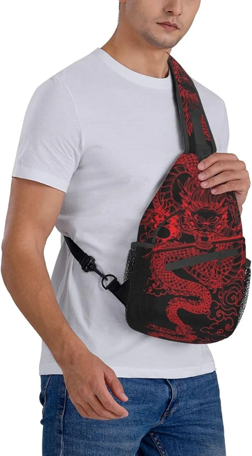 Dragon Pattern Sling Backpack Crossbody Sling Bag for Women Men Multipurpose Travel Hiking Chest Bag Daypack