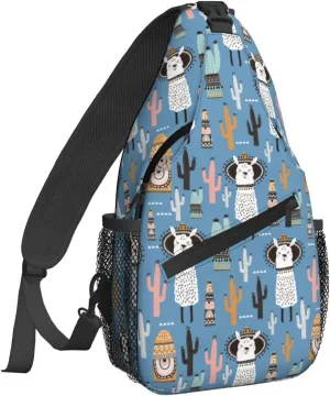 Dujiea Crossbody Backpack For Men Women Sling Bag, Llama Cactus Chest Bag Shoulder Bag Lightweight One Strap Backpack Multipurpose Travel Hiking Daypack