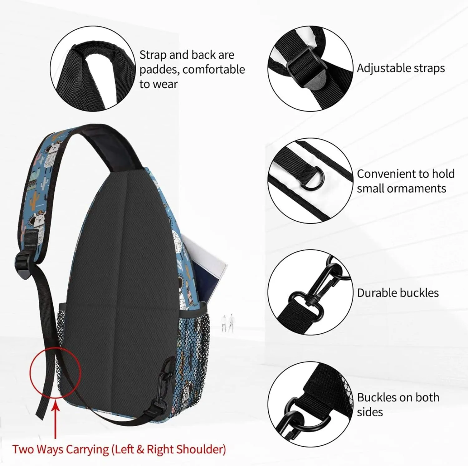Dujiea Crossbody Backpack For Men Women Sling Bag, Llama Cactus Chest Bag Shoulder Bag Lightweight One Strap Backpack Multipurpose Travel Hiking Daypack