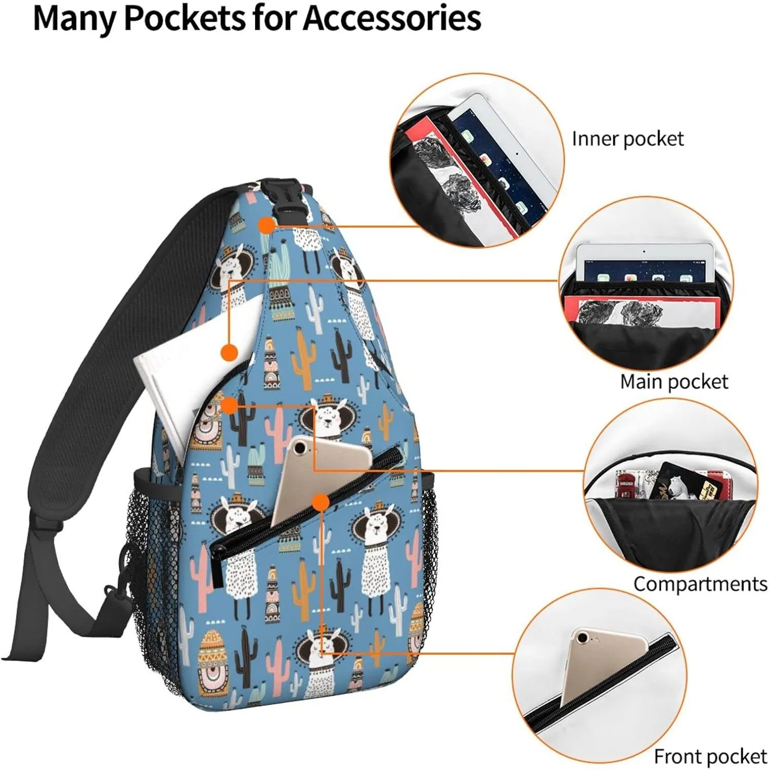 Dujiea Crossbody Backpack For Men Women Sling Bag, Llama Cactus Chest Bag Shoulder Bag Lightweight One Strap Backpack Multipurpose Travel Hiking Daypack