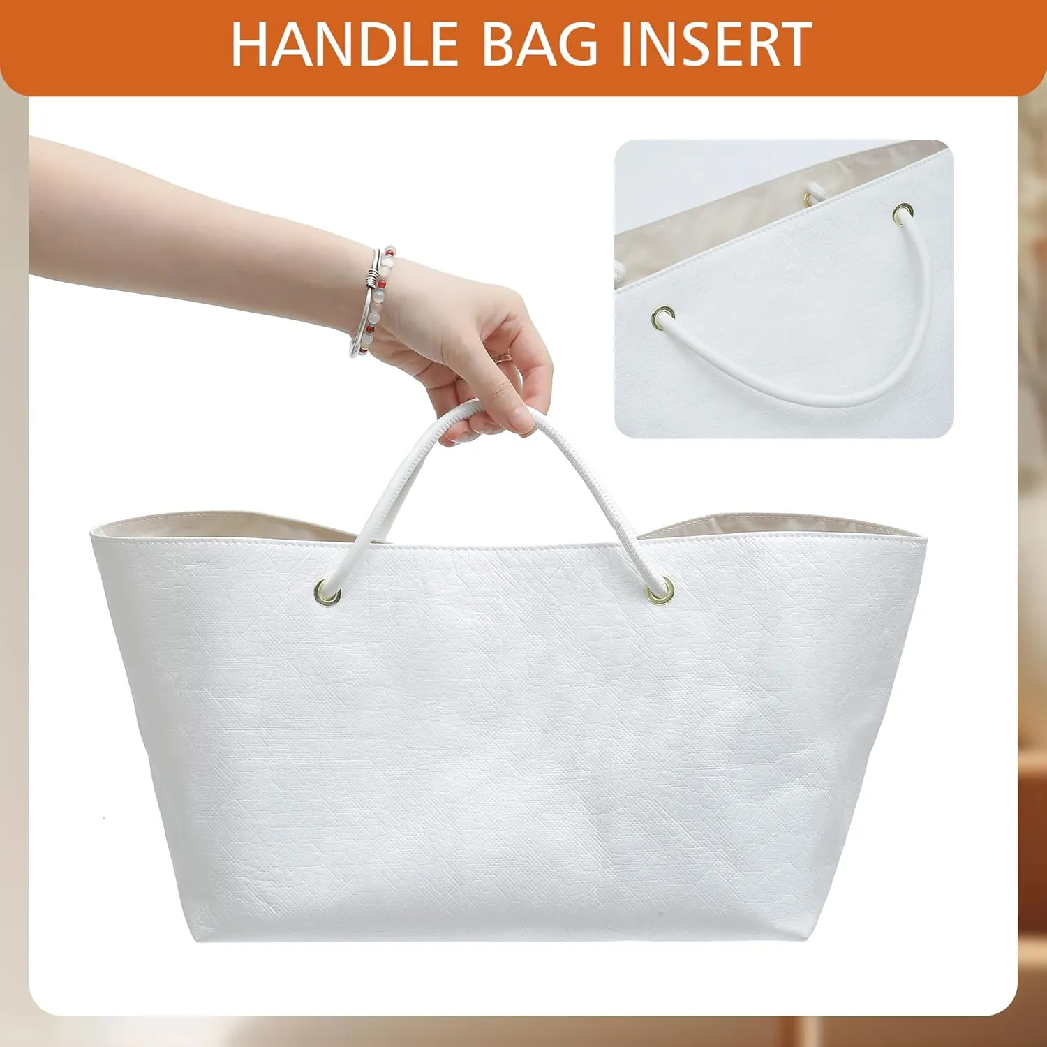 Dupont Paper Purse Organizer Insert with Elastic Cup Holder,Tote Handbag Divider Shaper Cpmpatible with Longchamp Medium/Goyard PM and More, 17 Compartments/Key Leash Zipper Bags Liner, White/M