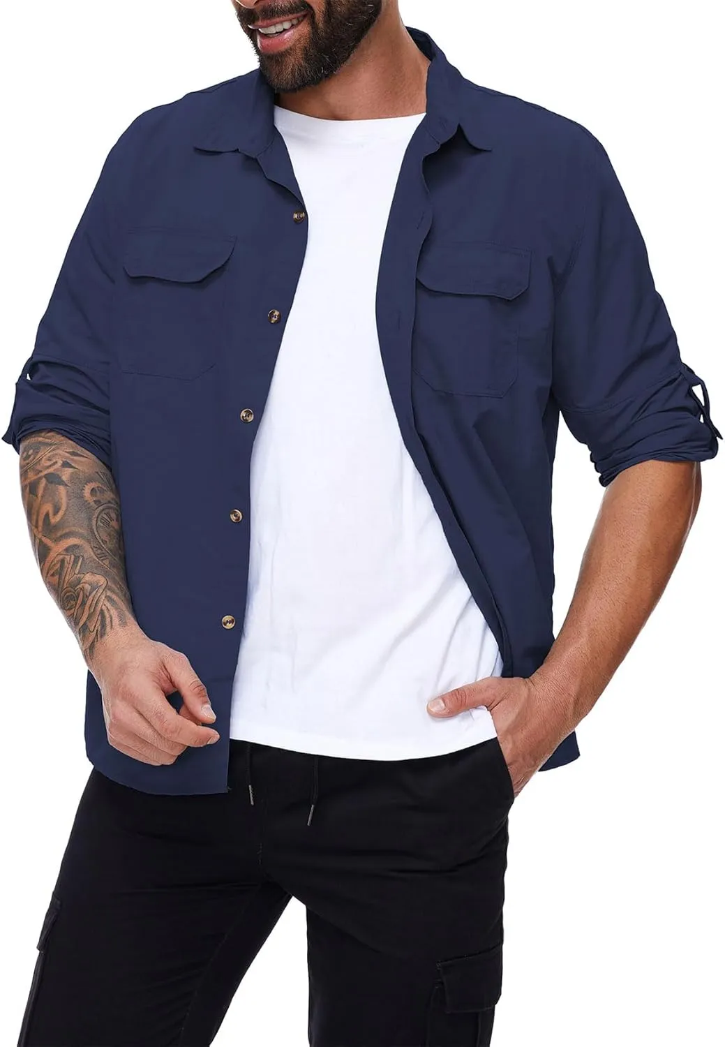 Durio Mens Fishing Shirts Long Sleeve UV Protection Sun Shirt Cooling Quick Dry SPF Shirts for Men Outdoor Work Safari Hiking
