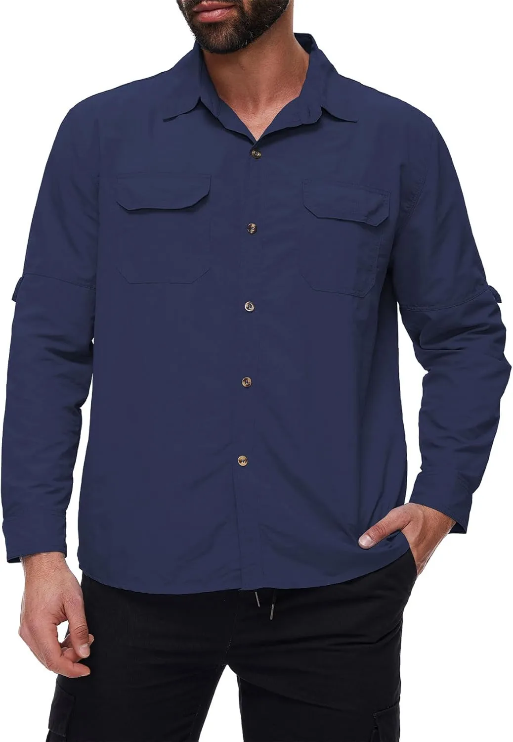 Durio Mens Fishing Shirts Long Sleeve UV Protection Sun Shirt Cooling Quick Dry SPF Shirts for Men Outdoor Work Safari Hiking