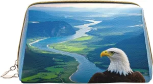 Eagle's Eye View Print Cute Small Makeup Bag, Leather Cosmetic Bags for Purse Women Gifts Make Up Organizer Travelling