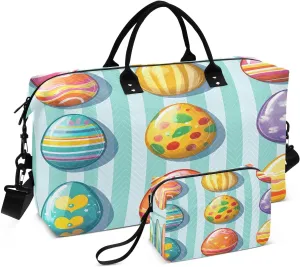 Easter Eggs Travel Duffel Bags 2PCS,Sports Duffel Bags for Men Women,Weekender Overnight Bag Gym Tote Bag with Toiletry Bag