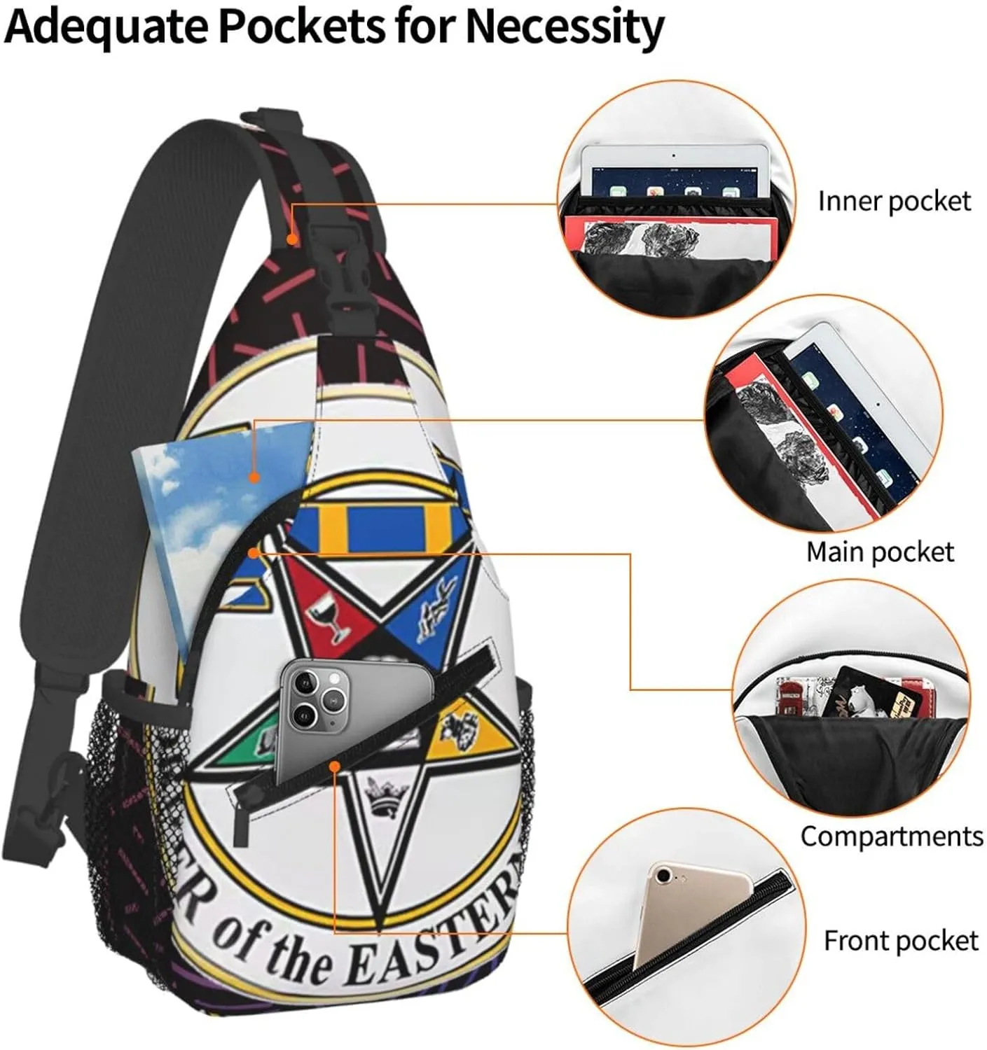Eastern Star Oes Worldwide Crossbody For Men Women Sling Chest Bag Shoulder Bag Lightweight One Strap Backpack Multipurpose Travel Hiking Daypack