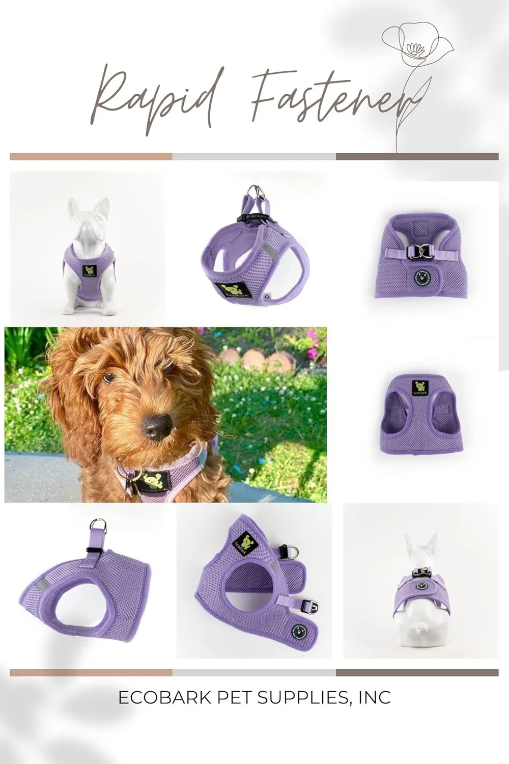 EcoBark Small Dog Harness - Step in Reflective Soft Luxury Mesh Ultra Padded Harness for Puppies, Toy Breeds, and Small Dogs - Comfortable & Secure Halter - Adjustable Pet Vest Wrap (Small, Lavender)