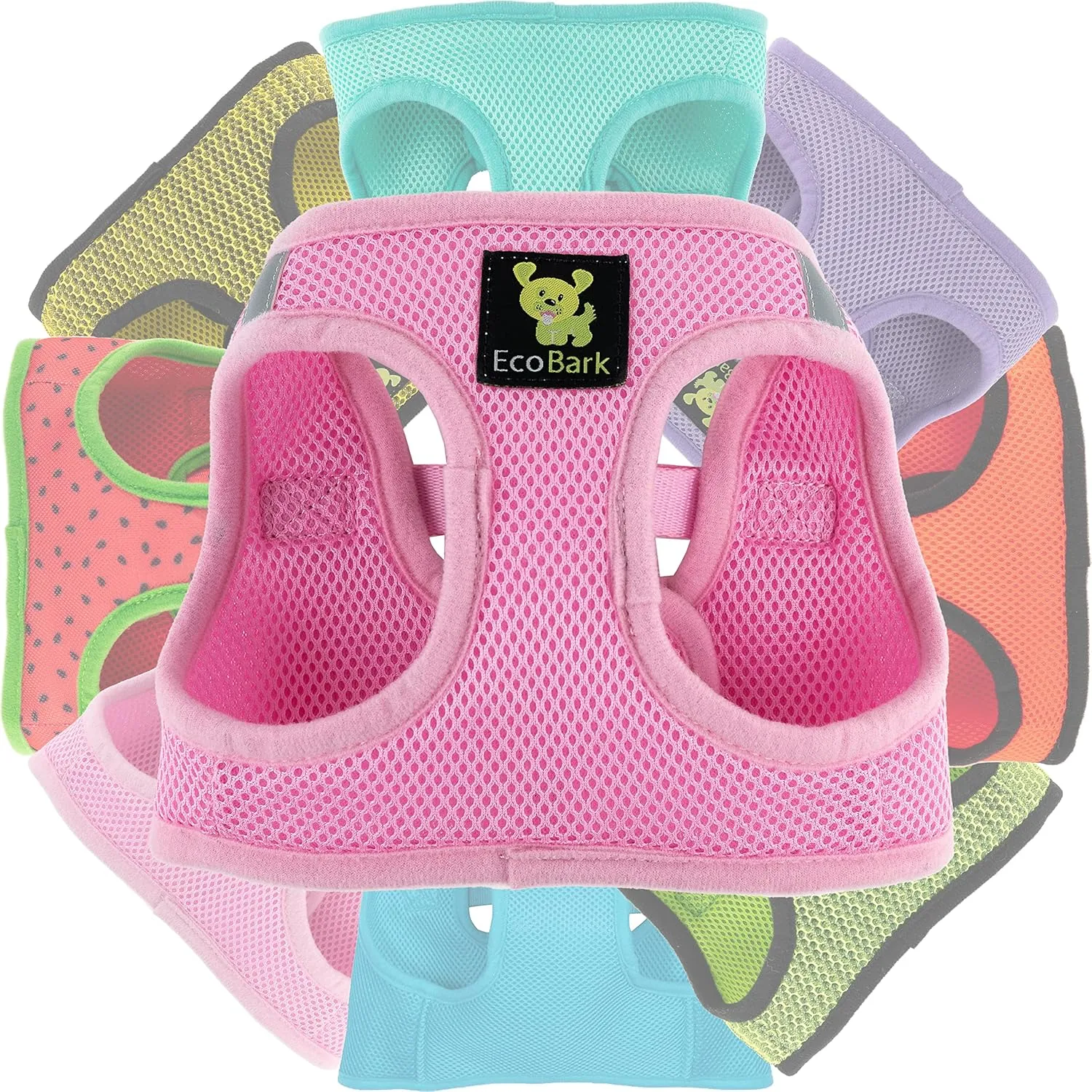 EcoBark Teacup Dog Harness - Step in Dog Harness, Eco Dog Harnesses for XXS, XS, and Small Dogs - Reflective and Adjustable Mini Body Halter Vest - Tiny Soft Mesh Toy Breed Harness (Baby Pink, XXXS)