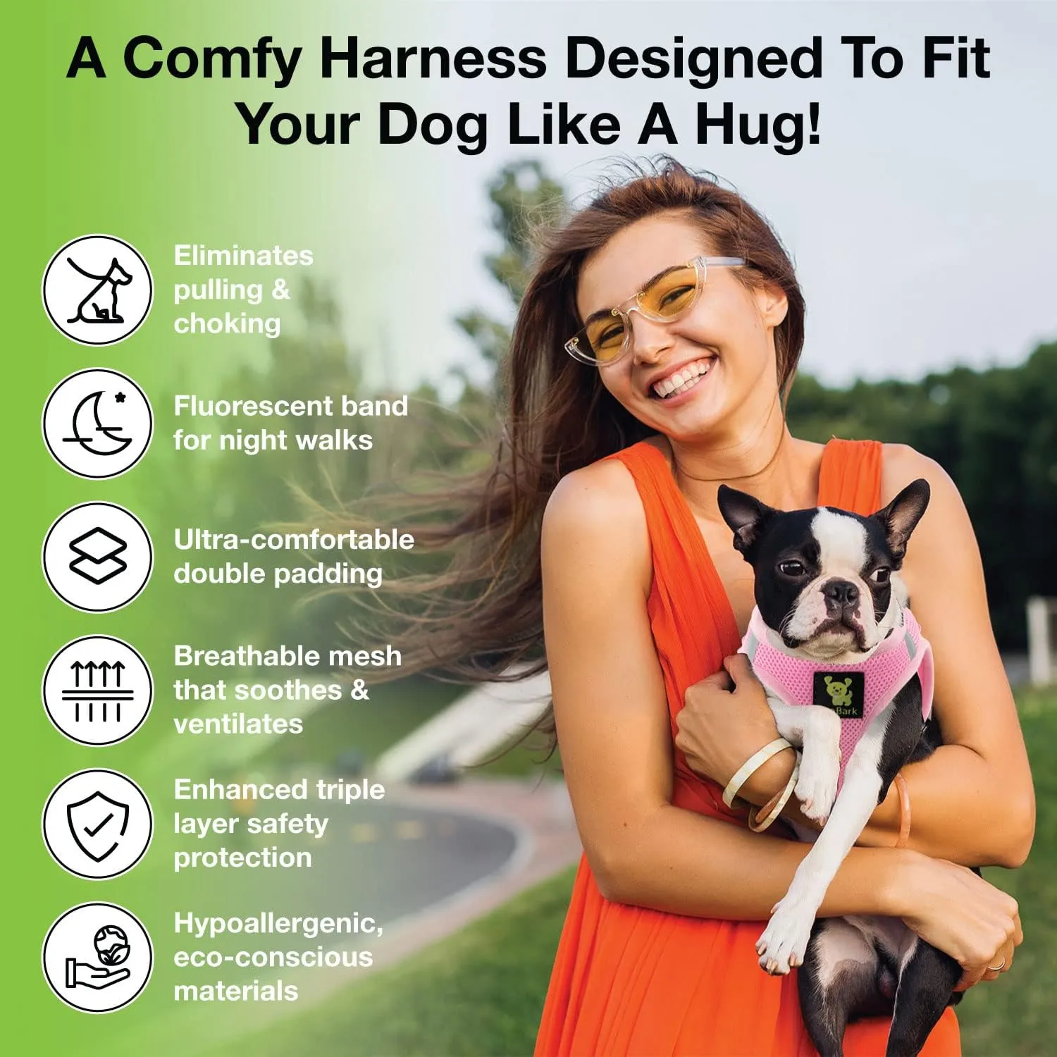 EcoBark Teacup Dog Harness - Step in Dog Harness, Eco Dog Harnesses for XXS, XS, and Small Dogs - Reflective and Adjustable Mini Body Halter Vest - Tiny Soft Mesh Toy Breed Harness (Baby Pink, XXXS)