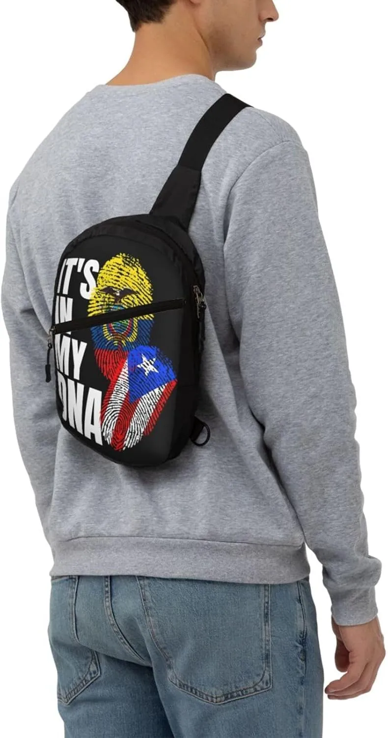 Ecuadorian Puerto Rican Mix Flag Packable Crossbody Bag Portable Sling Bags Foldable Travel Daypack Reusable Sports Shoulder Backpack Diagonally Chest Bag for Workout