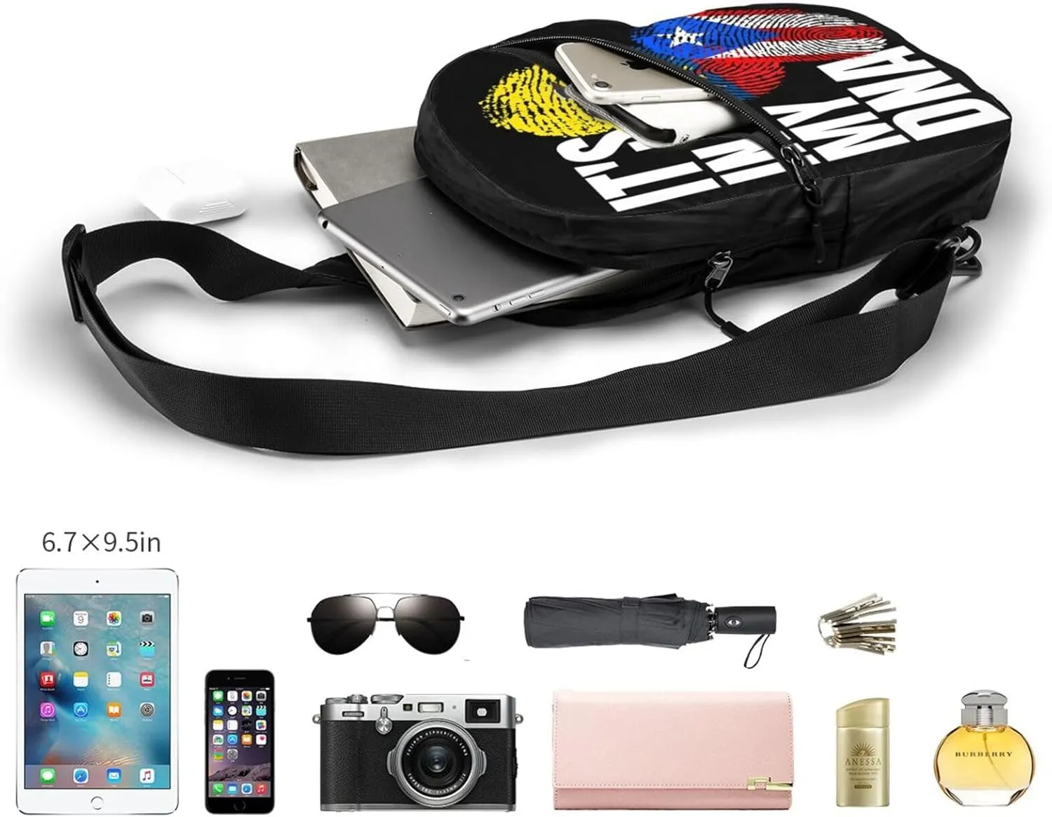 Ecuadorian Puerto Rican Mix Flag Packable Crossbody Bag Portable Sling Bags Foldable Travel Daypack Reusable Sports Shoulder Backpack Diagonally Chest Bag for Workout
