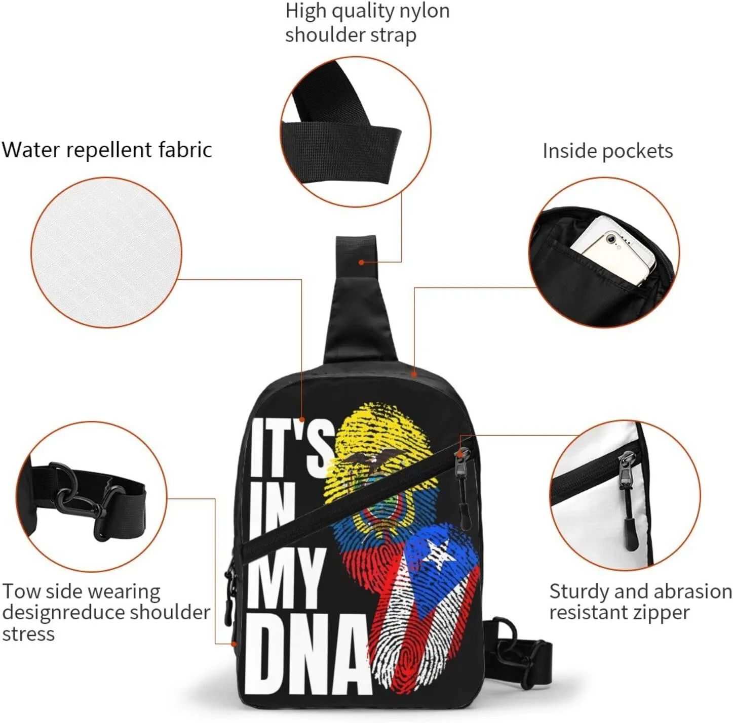 Ecuadorian Puerto Rican Mix Flag Packable Crossbody Bag Portable Sling Bags Foldable Travel Daypack Reusable Sports Shoulder Backpack Diagonally Chest Bag for Workout