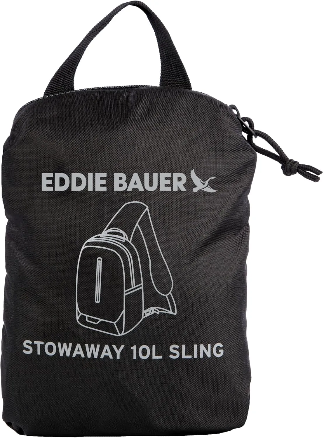 Eddie Bauer Stowaway Packable Sling Bag | Foldable | Travel | Outdoor | Lightweight | Compact | Everyday Carry | Ripstop Nylon | 10L - Onyx Black