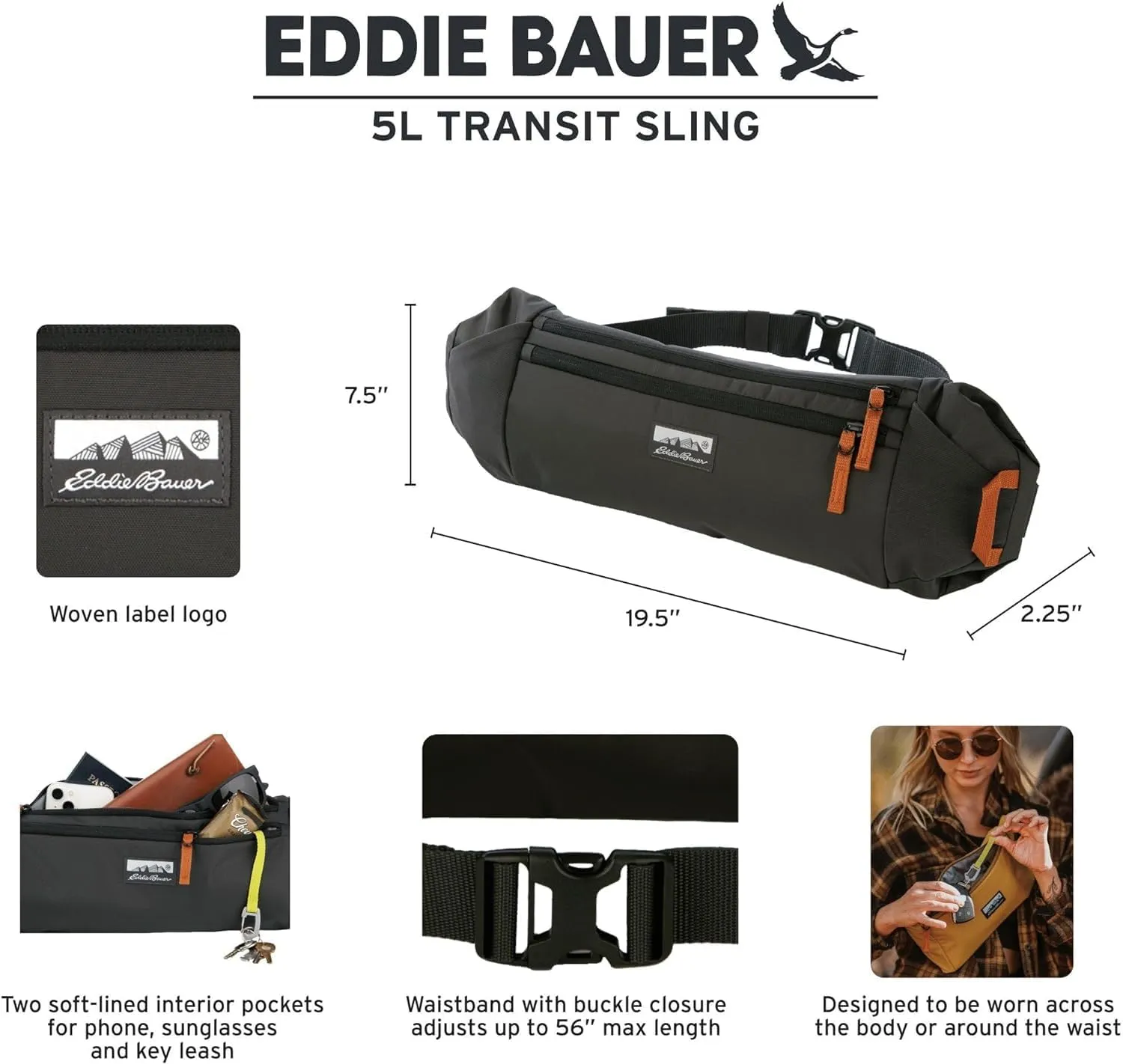 Eddie Bauer Transit Sling Bag with Adjustable Waistband