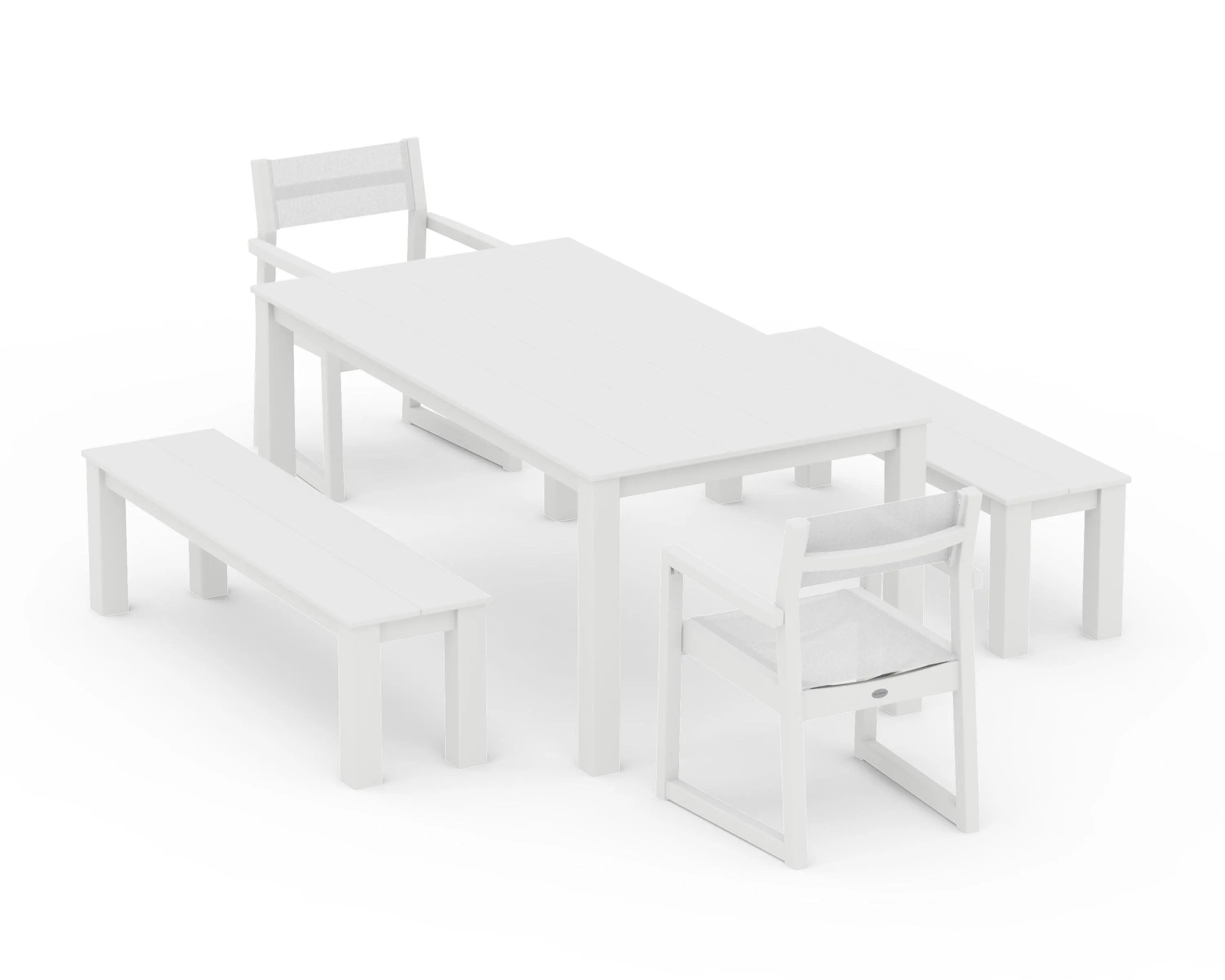 EDGE Sling Arm Chair 5-Piece Parsons Dining Set with Benches