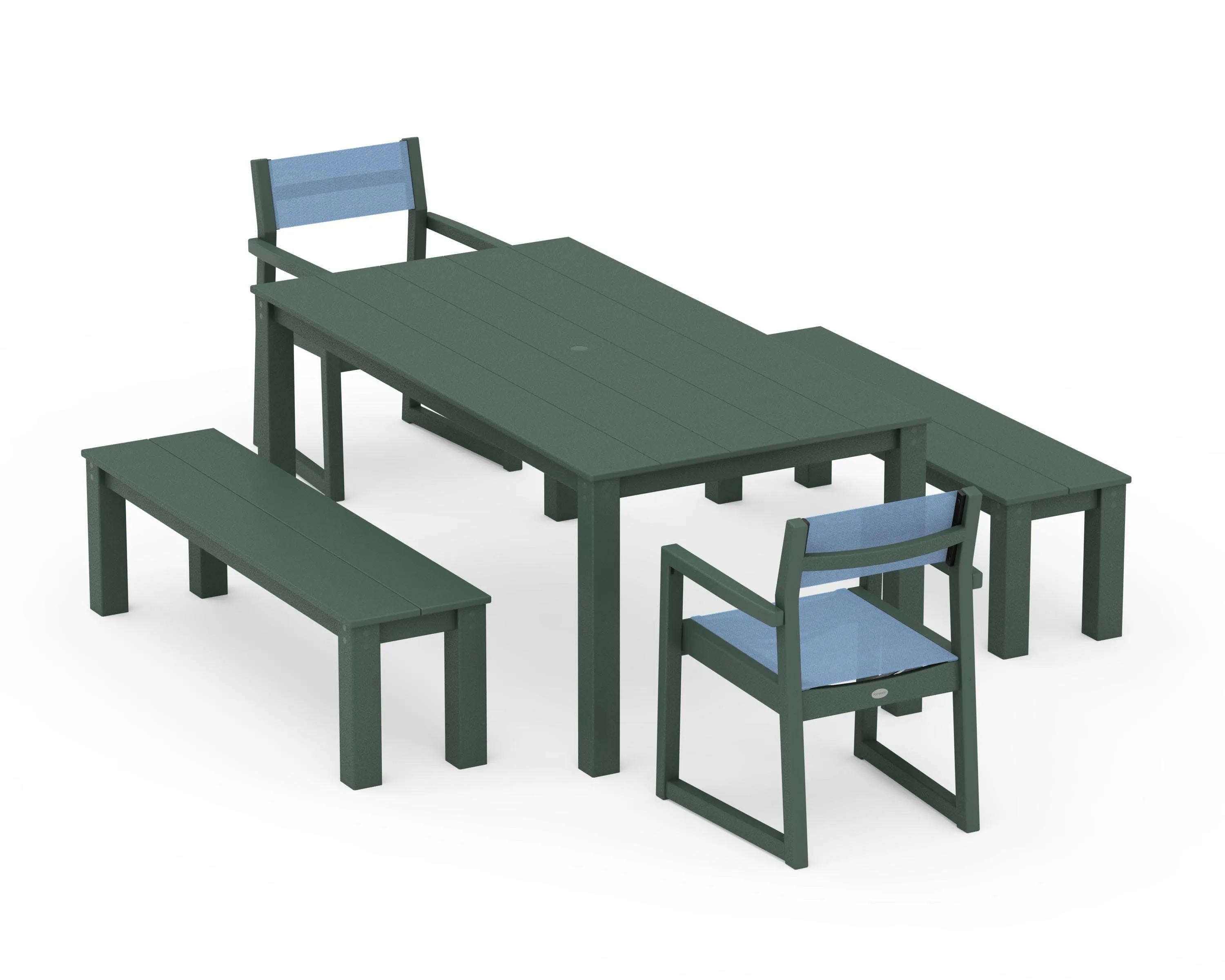 EDGE Sling Arm Chair 5-Piece Parsons Dining Set with Benches
