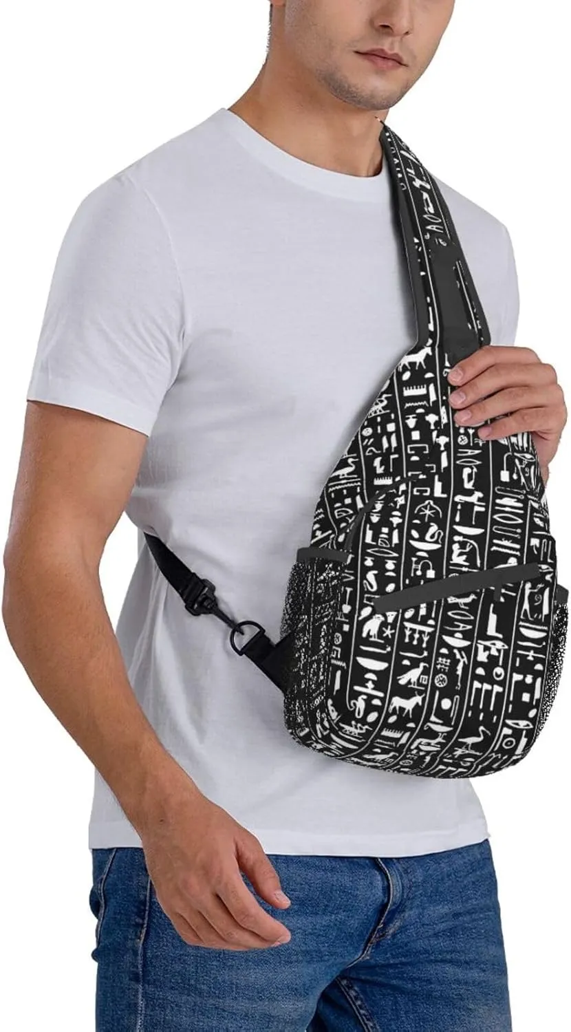 Egyptian Notes Crossbody Bag Hieroglyphs Shoulder Bag Backpack Ancient Egyptian Sling Bag Chest Casual Daypack