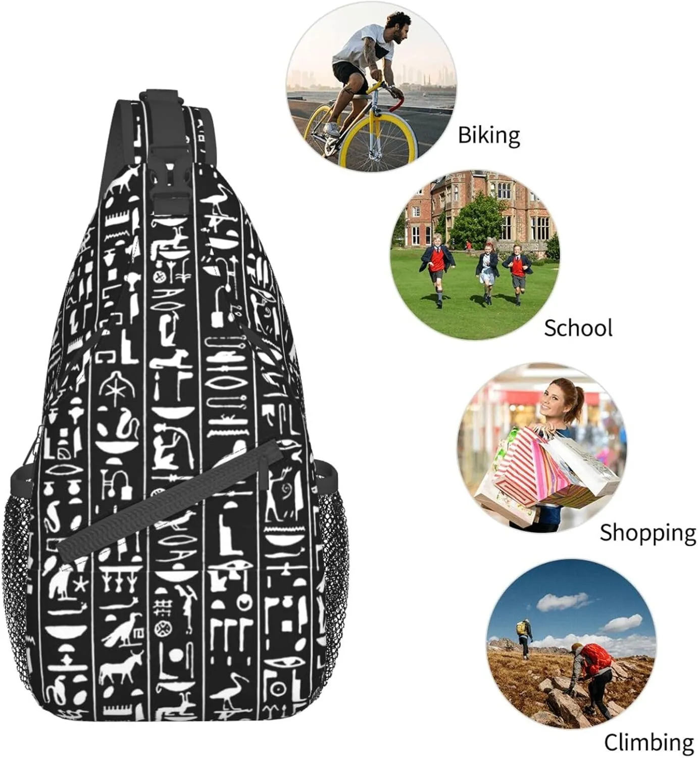 Egyptian Notes Crossbody Bag Hieroglyphs Shoulder Bag Backpack Ancient Egyptian Sling Bag Chest Casual Daypack