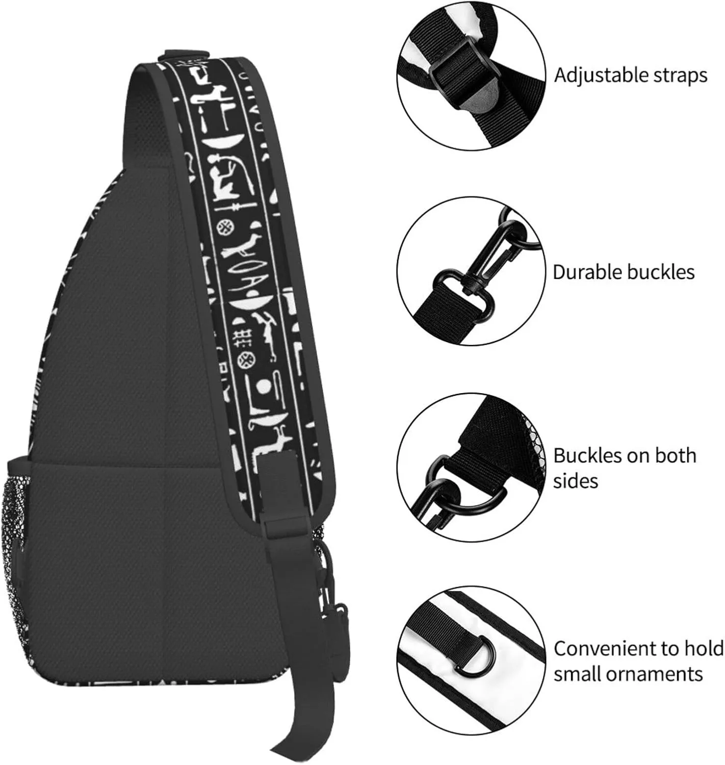 Egyptian Notes Crossbody Bag Hieroglyphs Shoulder Bag Backpack Ancient Egyptian Sling Bag Chest Casual Daypack