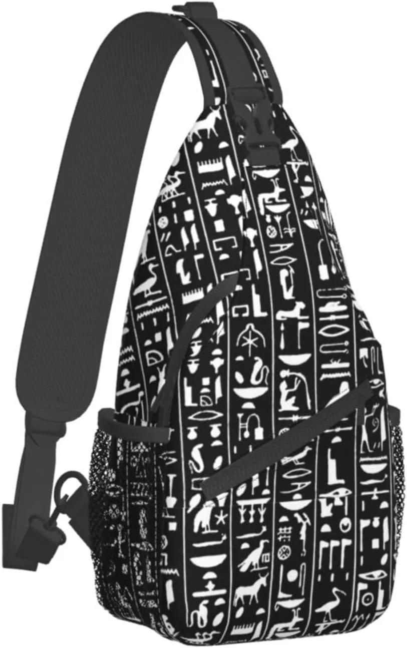 Egyptian Notes Crossbody Bag Hieroglyphs Shoulder Bag Backpack Ancient Egyptian Sling Bag Chest Casual Daypack