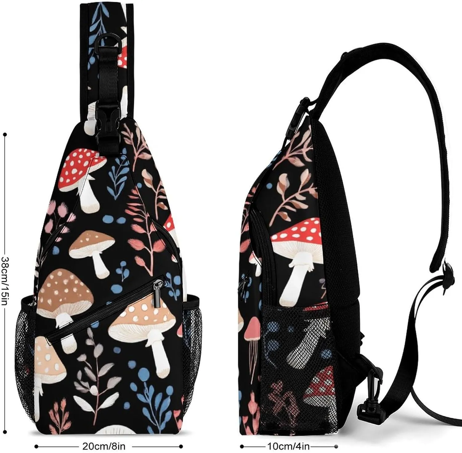 Elegant Crossbody Backpack, Autumn Fall Leaves Cool Mushrooms Travel Hiking Chest Bag Adjustable Sling Pack for Purses Shoulder Bag for Women Men's Travel,Sports