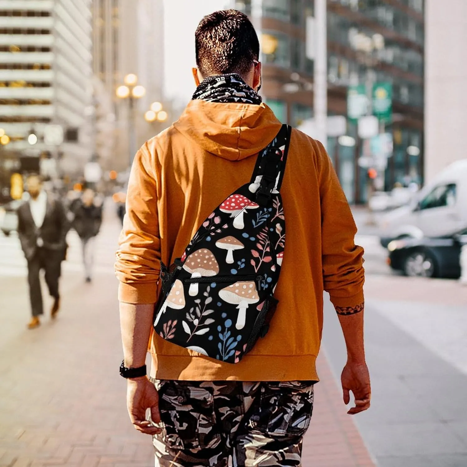 Elegant Crossbody Backpack, Autumn Fall Leaves Cool Mushrooms Travel Hiking Chest Bag Adjustable Sling Pack for Purses Shoulder Bag for Women Men's Travel,Sports