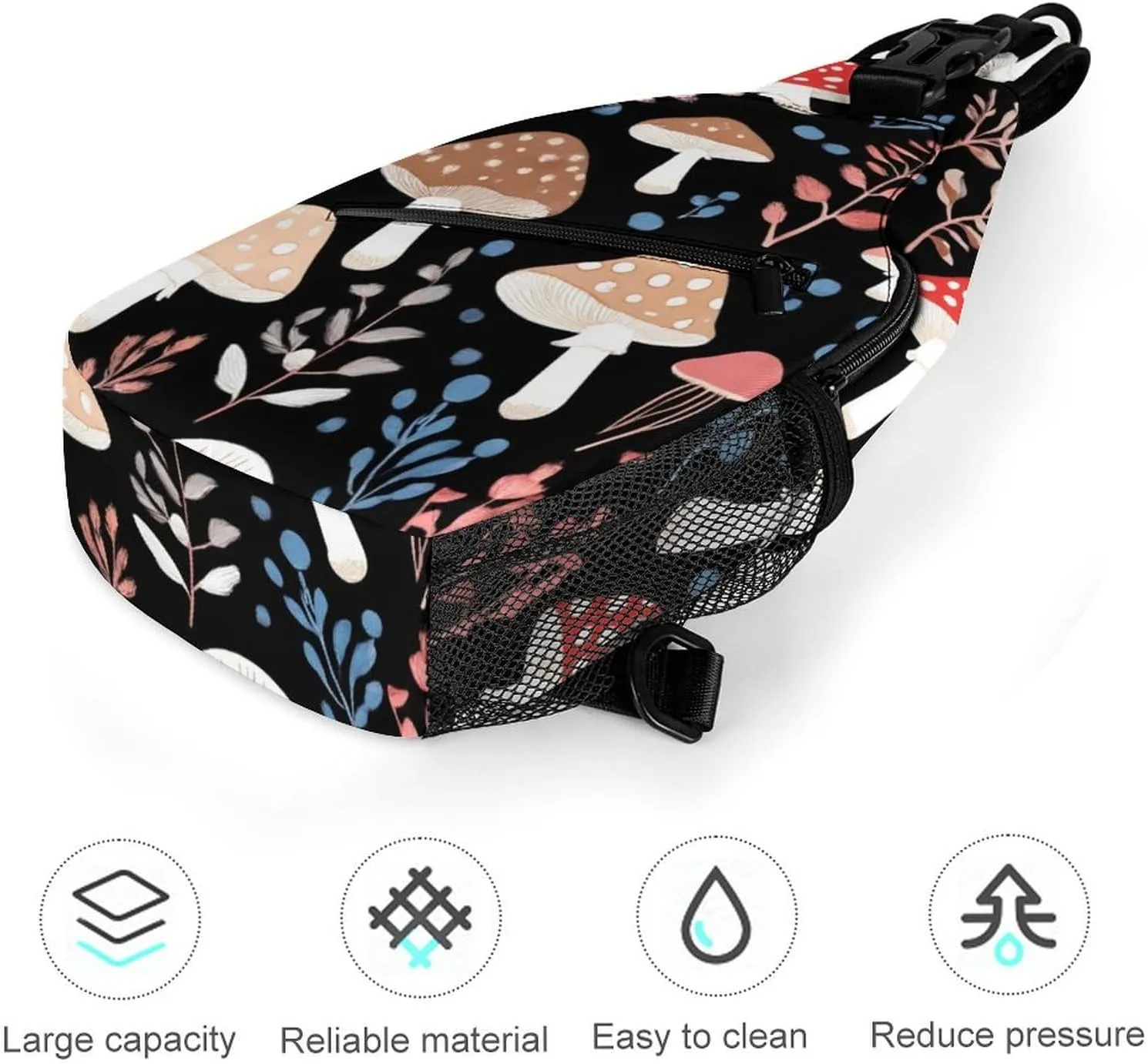 Elegant Crossbody Backpack, Autumn Fall Leaves Cool Mushrooms Travel Hiking Chest Bag Adjustable Sling Pack for Purses Shoulder Bag for Women Men's Travel,Sports