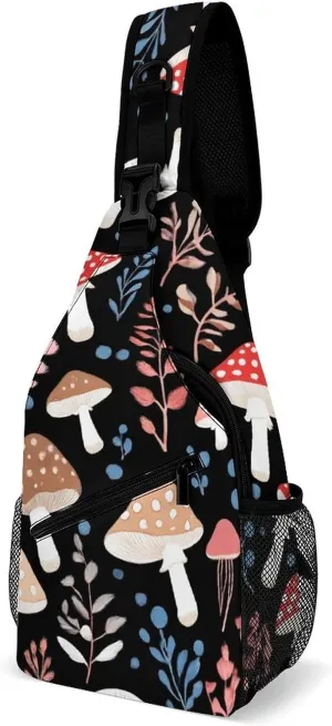 Elegant Crossbody Backpack, Autumn Fall Leaves Cool Mushrooms Travel Hiking Chest Bag Adjustable Sling Pack for Purses Shoulder Bag for Women Men's Travel,Sports