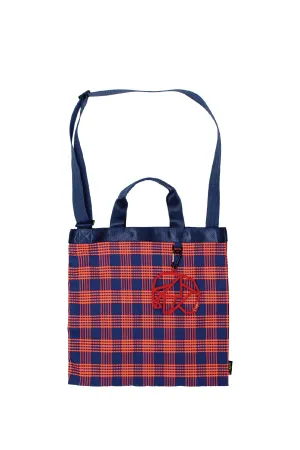 ELEPH ANDY TOTE CHECK PLEAT - M : Navy/Orange