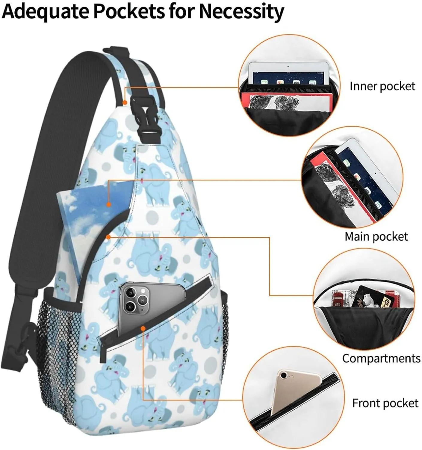 Elephant Crossbody Bag Animal Shoulder Bag Backpack Cute Sling Bag Chest Casual Daypack for Outdoor