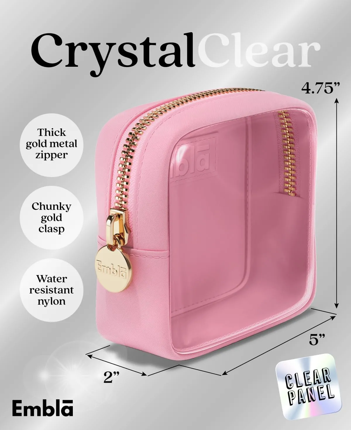 Embla Clear Cosmetic Bag Makeup Case, Clear Zipper Make Up Pouch and Toiletry Travel Tote, Cute Skincare Pouches for Women Girls, Preppy Purse Cosmetic Organizer, Mini Makeup Bags, Flamingo Pink