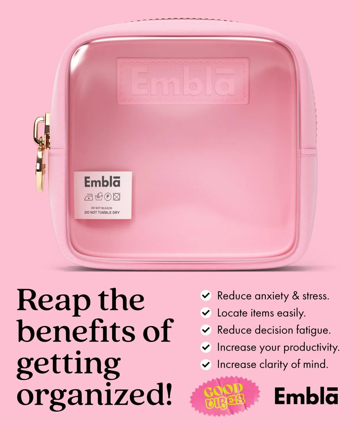 Embla Clear Cosmetic Bag Makeup Case, Clear Zipper Make Up Pouch and Toiletry Travel Tote, Cute Skincare Pouches for Women Girls, Preppy Purse Cosmetic Organizer, Mini Makeup Bags, Flamingo Pink