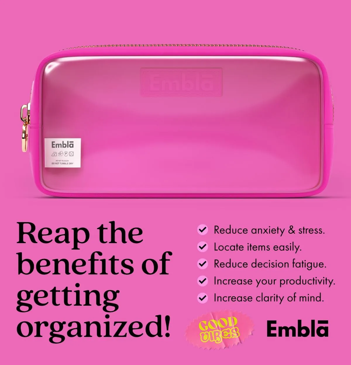 Embla Clear Cosmetic Bag Makeup Case, Clear Zipper Make Up Pouch and Toiletry Travel Tote, Cute Skincare Pouches for Women Girls, Preppy Purse Cosmetic Organizer, Small Makeup Bags, Fuchsia