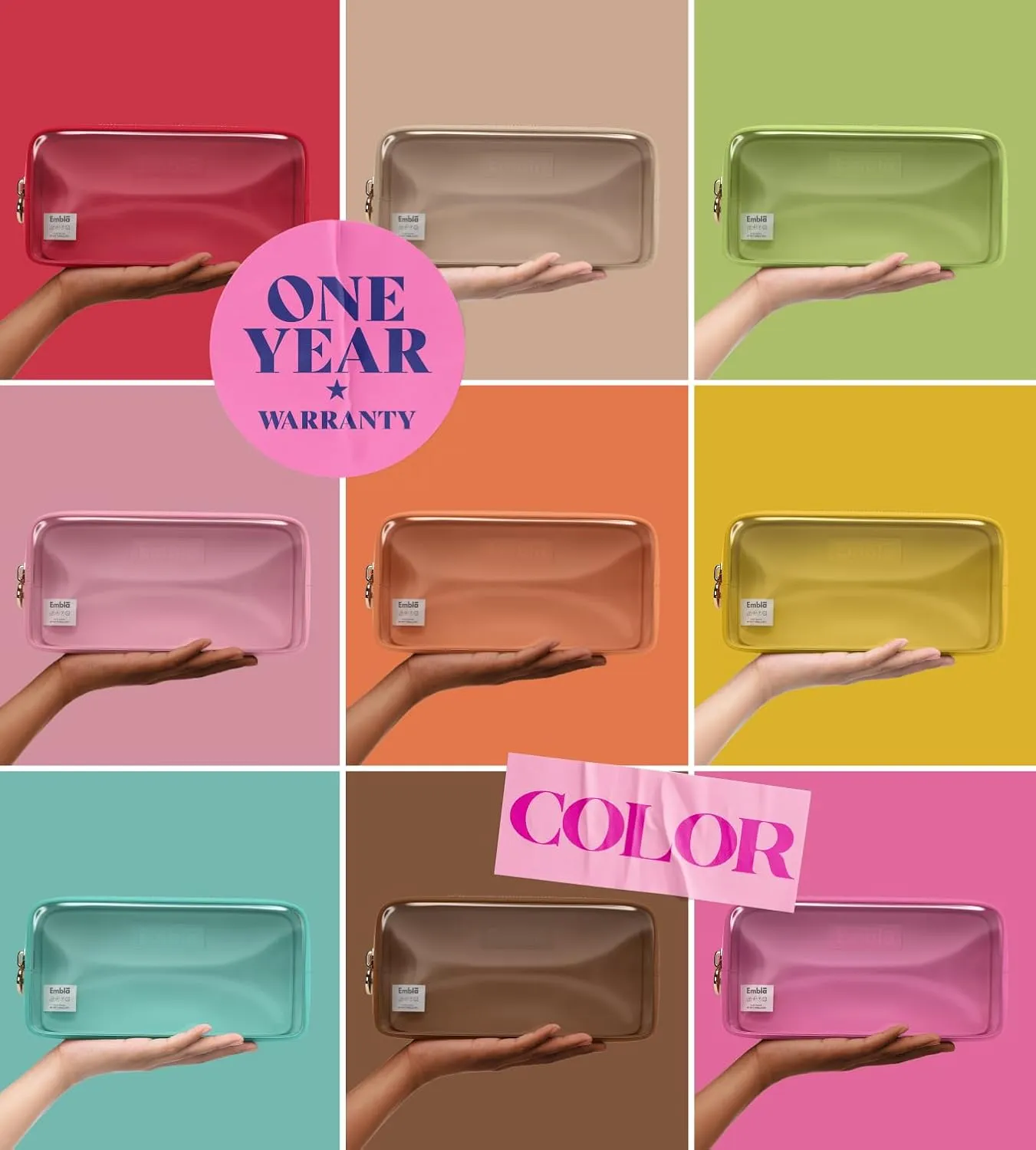 Embla Clear Cosmetic Bag Makeup Case, Clear Zipper Make Up Pouch and Toiletry Travel Tote, Cute Skincare Pouches for Women Girls, Preppy Purse Cosmetic Organizer, Small Makeup Bags, Fuchsia