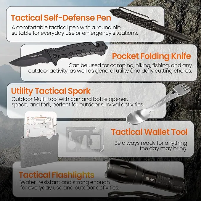 Emergency Survival & First Aid Kit & Tourniquet - 250 PCS Go Bugout Bag Survival Gears with Compass Flashlight Shovel - Tactical Military Grade EDC Backpack for Outdoor Camping Scout