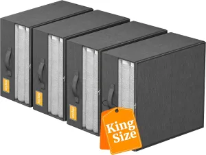 EnHomee Sheet Organizers and Storage Bed Sheet Organizer 4 Pack Foldable Sheet Organizer with Window and Label for XL (Queen & King Size) Closet Organizers and Storage 80L Grey