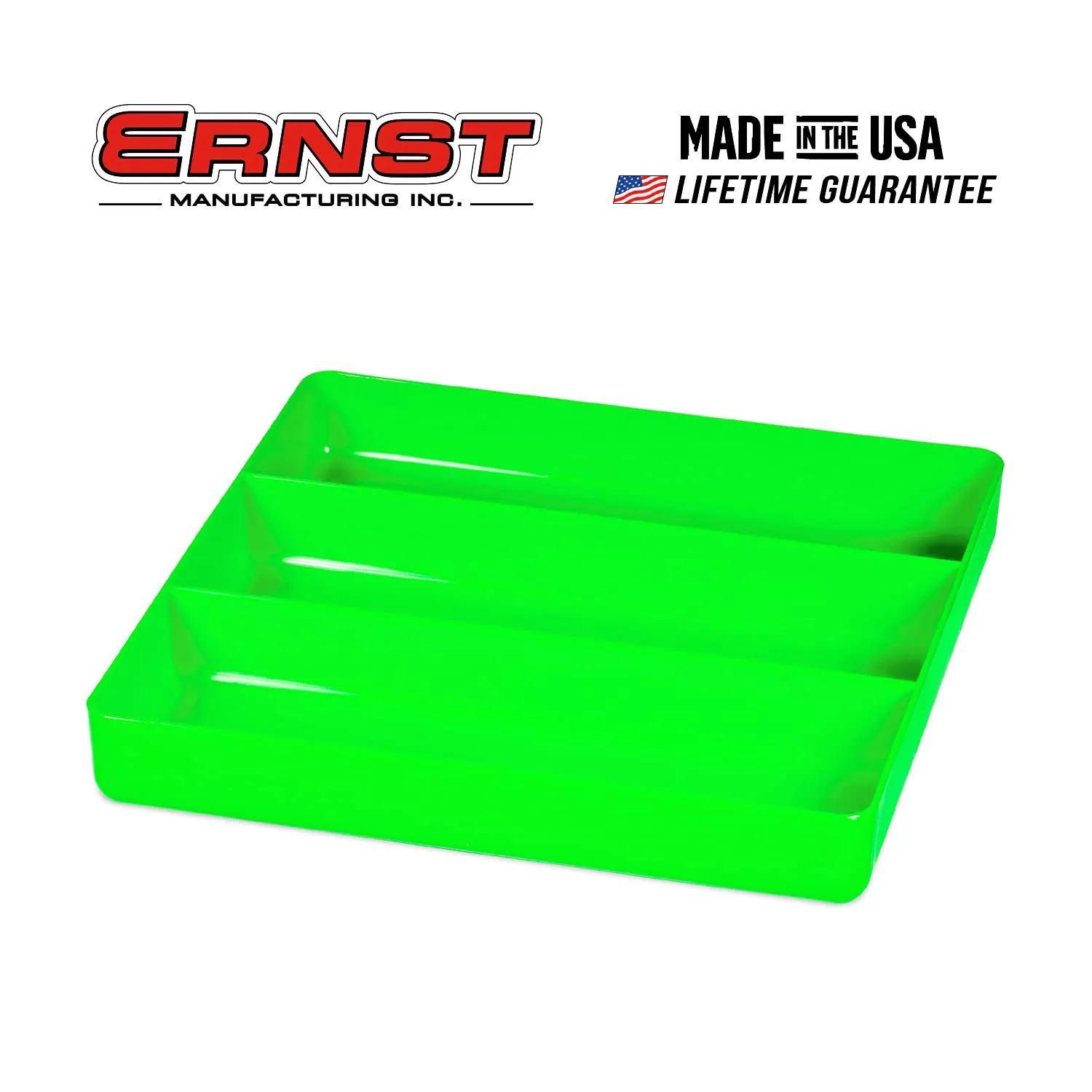 Ernst Manufacturing Toolbox Tray: Stackable Garage Organizer Tray in Green with 3 Compartments - Ideal for Trades, Mechanics, Electricians, Plumbers, Household Use, Hobbies, and More - Heavy Duty 3-Compartments